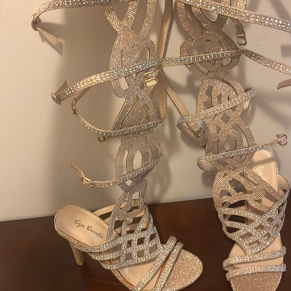 Gold rhinestones and glitter boot sandal